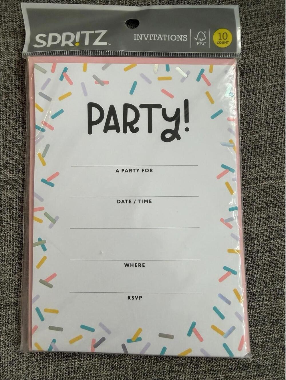 Spritz Party Invitations 10 Count Cards With Pink Envelopes Confetti Themed